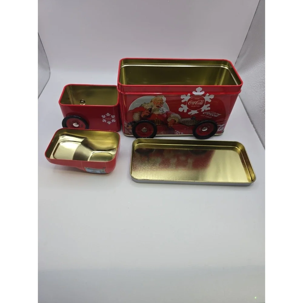 Coca-Cola Coke Delivery Truck Tin with Wheels & 2 Compartments with Santa Claus